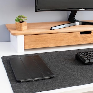 Solid Oak monitor stand with drawer Custom size / shelf / raiser/ Home Office/ iMac stand / gift for him