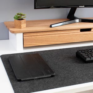 Solid Oak monitor stand with drawer Custom size / shelf / raiser/ Home Office/ iMac stand / gift for him