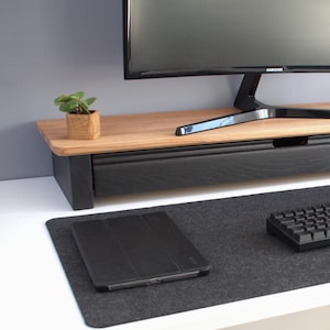 Customizable Oak Monitor PC Stand with drawer made from solid Oak Monitor raiser, perfect gift for him, home furniture, desk office accessories