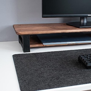 Custom Real Wood Monitor Stand: Home Office Desk Shelf