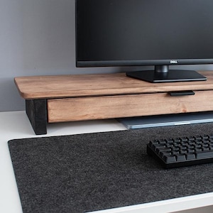 Solid Wood Monitor Stand with Drawer: Walnut Finish, Home Office