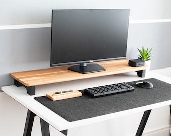 Solid Oak Monitor Stand: Custom Size Desk Shelf