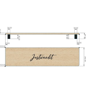 May include: A wooden sign with the text "Justwoodit" in black cursive lettering. The sign is 25.00 inches long and 3.00 inches wide.