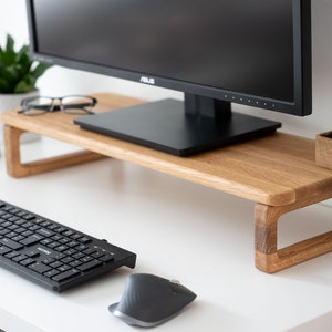 Solid Oak monitor stand Custom size/ shelf / raiser/ Home Office/ iMac stand / gift for him