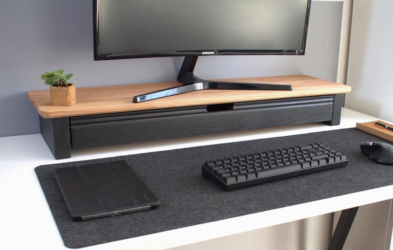 Customizable Oak Monitor PC Stand with drawer made from solid Oak Monitor raiser, perfect gift for him, home furniture, desk office accessories