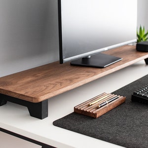 Solid Oak monitor Walnut finish stand Custom size/ shelf / raiser/ Home Office/ iMac stand / gift for him