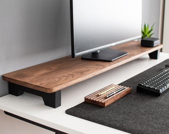 Oak Monitor Stand, Solid Wood Desk Shelf in Custom Lengths