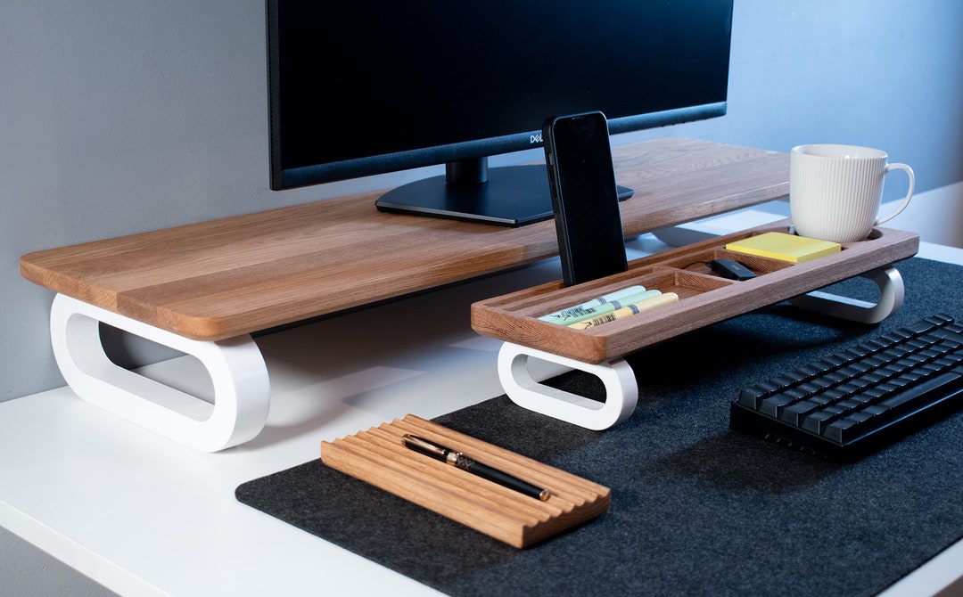 Set Solid Oak Monitor Stand Custom Size Desk Organiser/ Etsy
