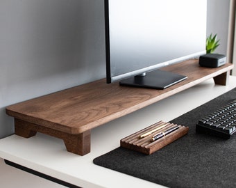 Solid Oak monitor Walnut finish stand Custom size/ shelf / raiser/ Home Office/ iMac stand / gift for him