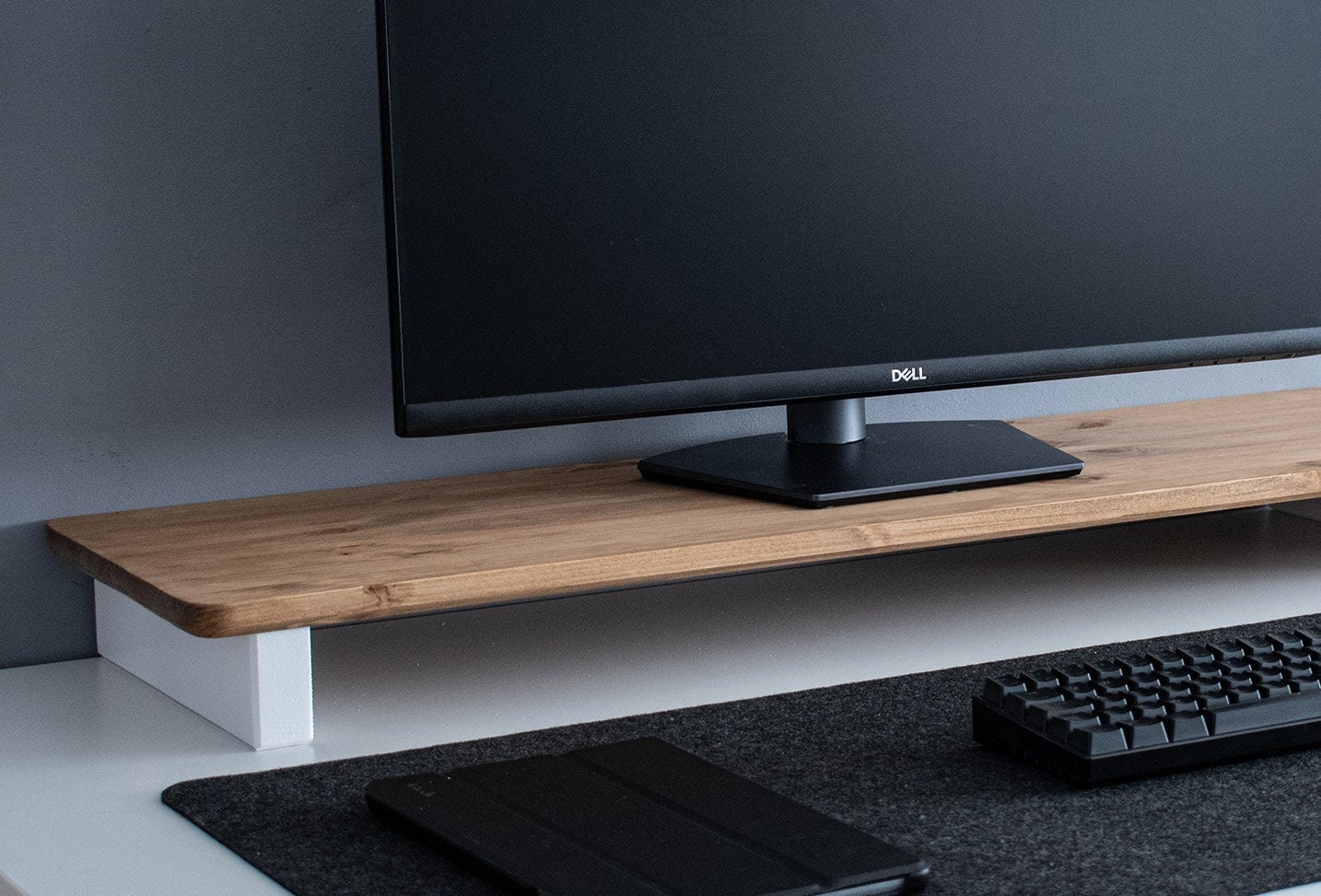 Solid wood monitor Oak finish stand Custom size/ shelf / raiser/ Home Office/ iMac stand / gift for him