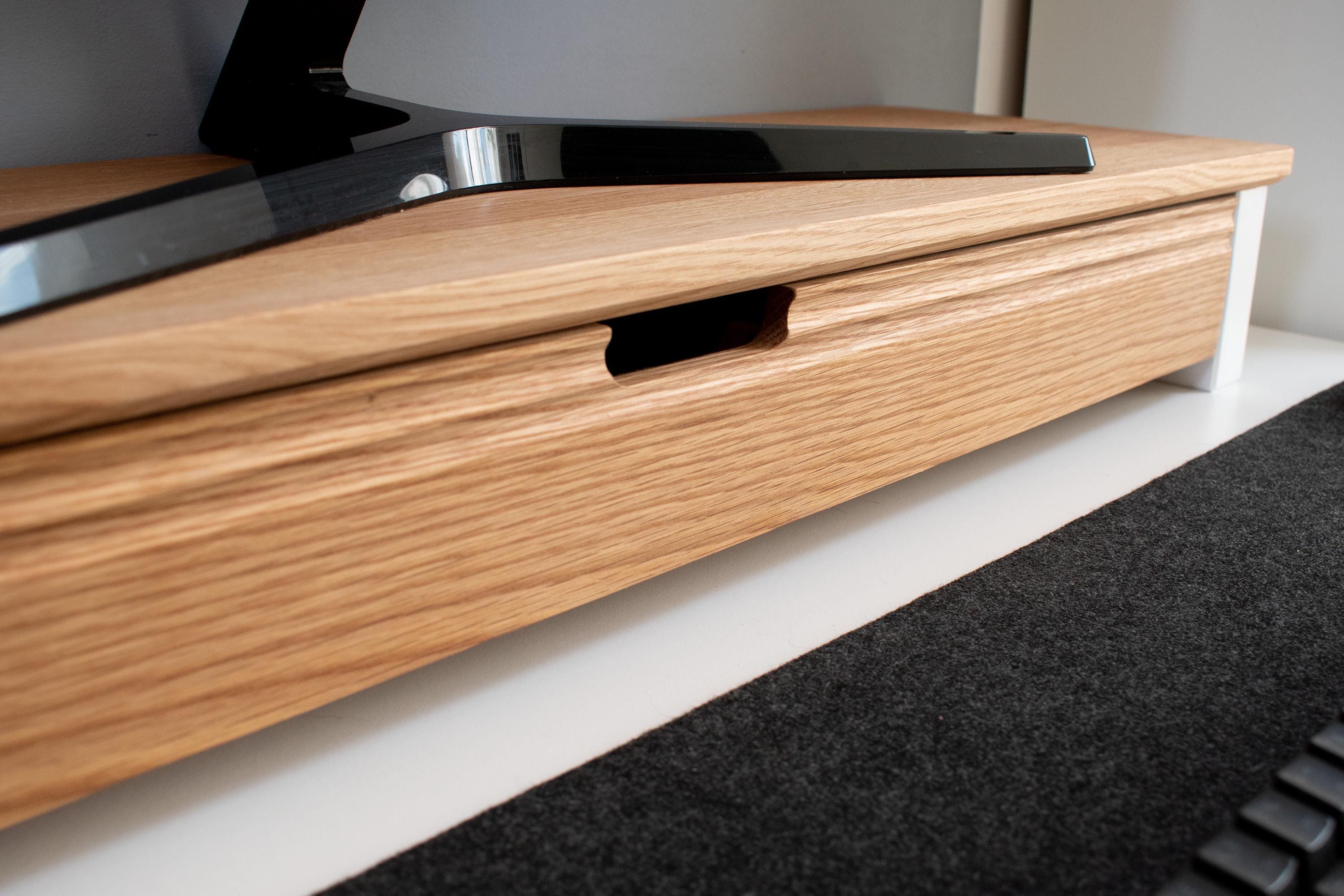 Monitor Draw Shelf Solid Oak Monitor Stand With Drawer: Custom Size Home Office Shelf ...