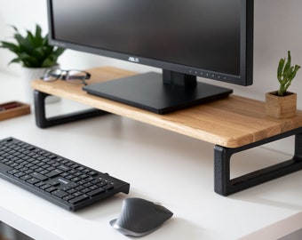 Solid Oak monitor stand Custom size/ shelf / raiser/ Home Office/ iMac stand / gift for him