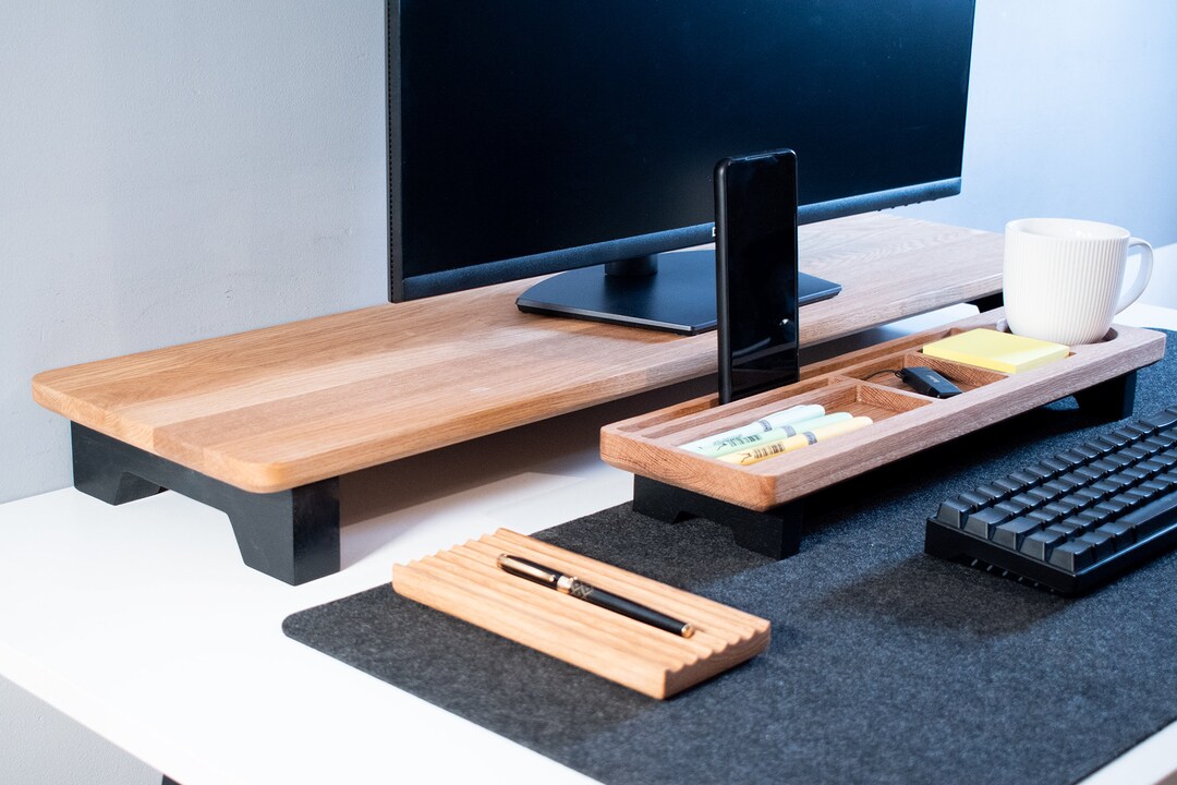 Solid Oak Monitor Stand Custom Size Desk Organiser / Shelf / Raiser