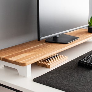 Solid Oak monitor stand Custom size/ shelf / raiser/ Home Office/ iMac stand / gift for him