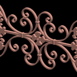 Peut inclure: Un motif décoratif en métal en forme de volutes avec des volutes et des fioritures complexes. Le décor est de couleur brun clair et est en métal.