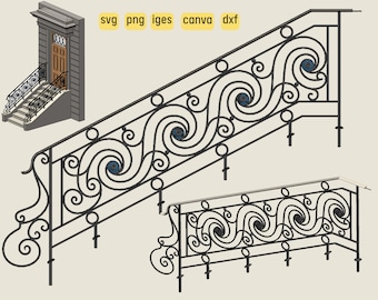 Iges, DXF, SVG, Canva, png - Ornamental Stair Balustrade