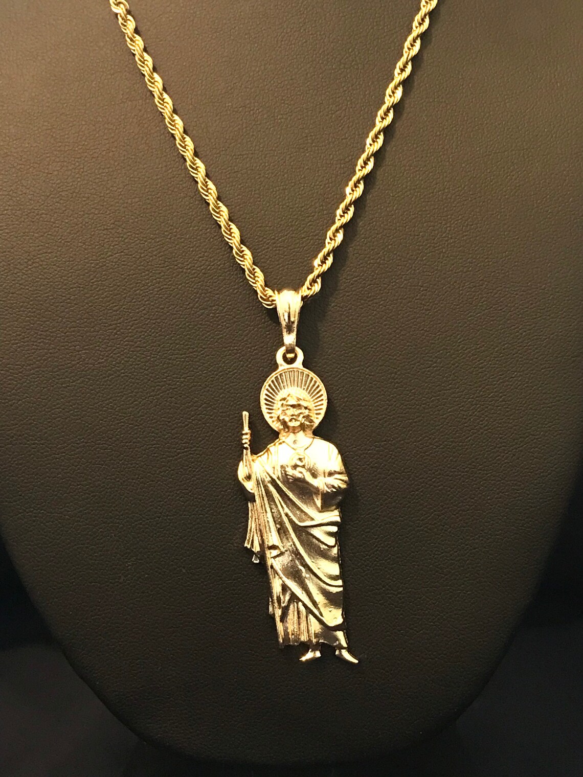 St. Jude Pendant Necklace San Judas Tadeo Gold Plated Rope Etsy