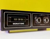Vintage 1970 39 s Flip Roll Card Radio Alarm Clock - Original Purple Wood Psychedelic Space Age Funk Chic Mid Century