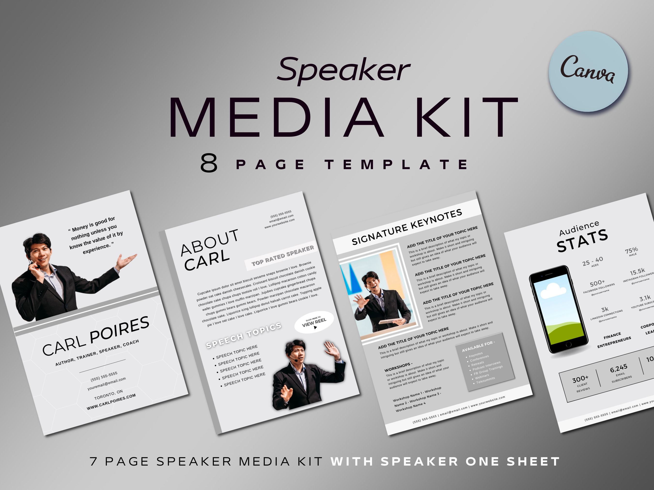 Speaker Media Kit Canva Bundle Speaker One Sheet Keynote Speaker