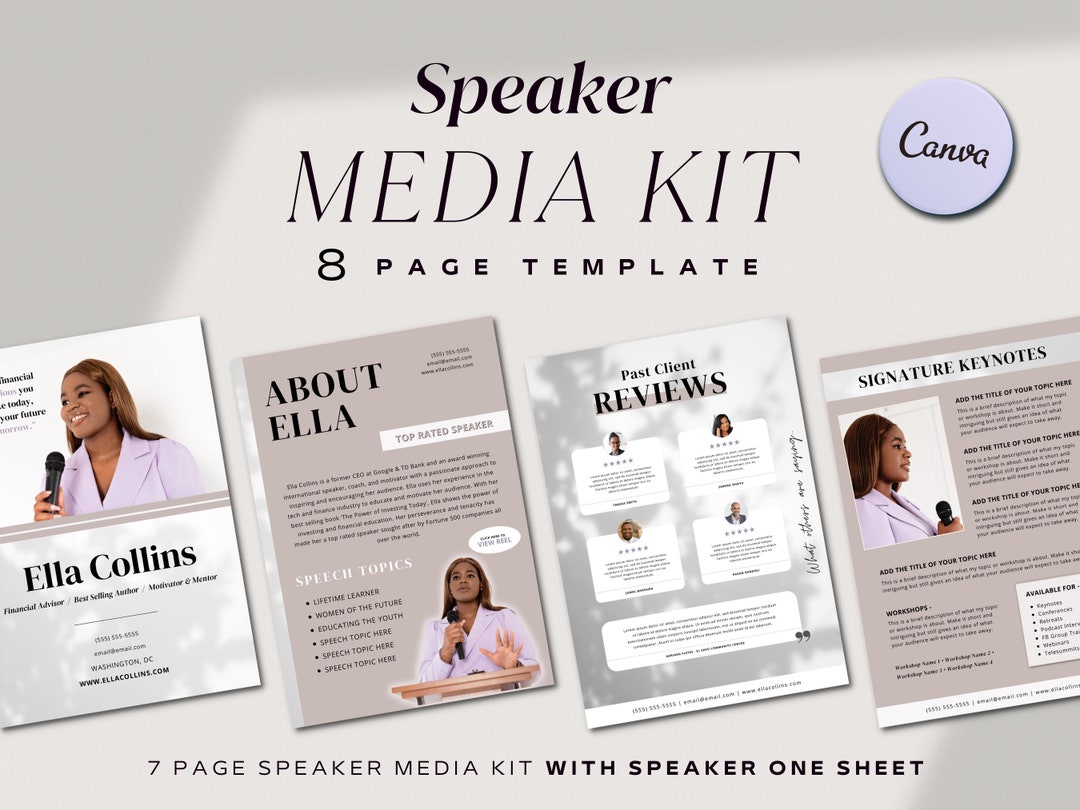 Speaker Media Kit Speaker One Sheet Bundle Canva Template Speaker Sheet