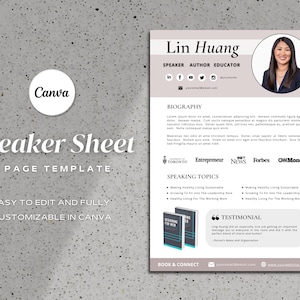 Minimal Speaker One Sheet Canva Template | One Sheet for Professional Speaker | Event Promo Flyer