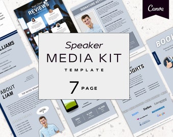 7 Page Speaker Media Kit Canva Template | Press Kit for Motivational Speakers | Keynote Speaker | Speaker Press Kit