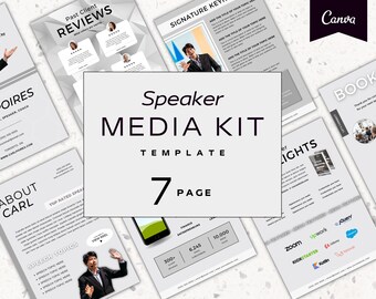 7 Page Speaker Media Kit Template | Press Kit for Keynote Speakers | Motivational Speaker Media Kit | Canva Template