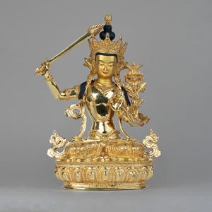 Handcrafted Manjushri Statue I Bodhisattva of Wisdom I Prajnapramita I Flaming sword I Home Altar