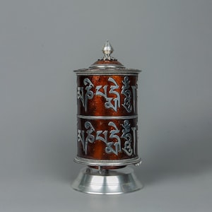 Handcrafted Tibetan Prayer Wheel: Copper & Silver Buddhist Meditation Spinner