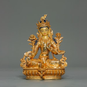 Green Tara Statue l Authentic Hand-carved Art l Gilded with Pure Gold