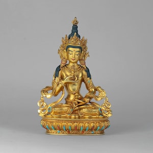 24K Gold Gilded Vajrasattva Statue: Handcrafted Buddhist Art (5.5x9 Inches)