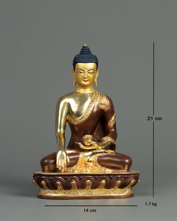 24K Gold Shakyamuni Buddha Statue: Handmade Copper Meditation