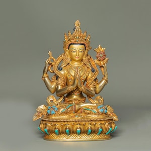 Chenrezig Avalokiteshvara Statue | Tibetan Buddha of Compassion | Om Mani Padme Hum | Buddhist Altar Decor | Spiritual Gift | Handmade Art