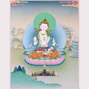 Vajrasattva Thanka Painting: Purification Deity Giclée Canvas Print