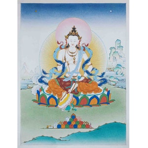 Authentic Hand painted Vajrasattva in Traditional Thangka Painting, High Quality Giclée Canvas, Wall Hanging Art, Thangka Nepal