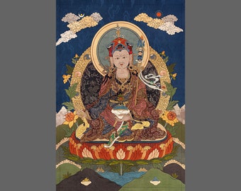 Guru Padmasambhava in Appliqué Thanka l Giclée High Quality Fine Art Canvas Print l Traditional Buddhist Appliqué Thanka
