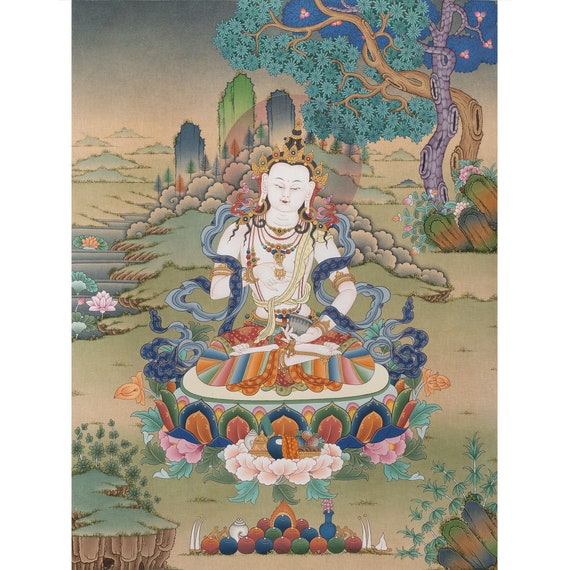 Vajrasattva in Tibetan Thanka Painting I Karmagdri Style I Giclée 