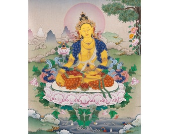 Ksitigarbha in Tibetan Buddhist Thangka l Giclée High Quality Fine Art Canvas Print