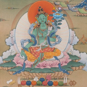 Two-hands Chenrezig With Amitabha & Green Tara in Tibetan Buddhist ...
