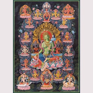 21 Taras in Traditional Nepalese Art I Beautifully Hand-painted Thangka I Newari Thangka Painting I High Quality Giclée canvas print