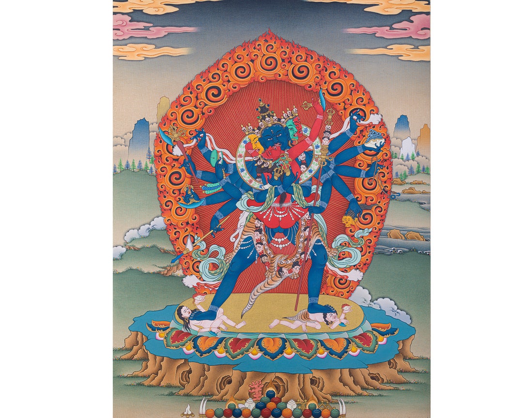 【 太陽神Dewa Iswara 】　曼荼羅　バリ仏画　額装　77×54ｃｍ Chakrasamvara Tibetan Thanka, Buddhist Canvas Giclée Print - Etsy