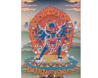Chakrasamvara im tibetisch-buddhistischen Thanka l Hochwertiger Giclée-Leinwanddruck