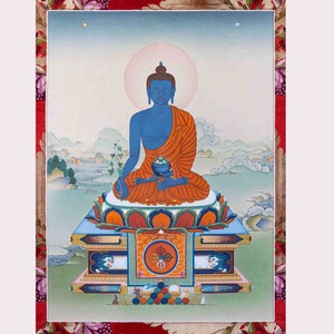 Medicine Buddha Thangka Painting: Fine Art Giclée Canvas Print