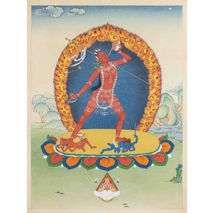 Vajrayogini Thangka: Traditional Karma Gadri Style Giclée Canvas Art