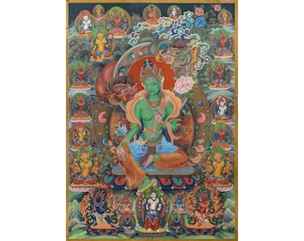 Green Tara Thangka Painting: Traditional Newari Art from Nepal