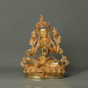 Green Tara Statue l Authentic Hand-carved Art l Gilded with Pure Gold