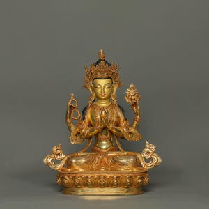 Chenrezig Statue | Enlightened compassion decor | Tender heart offerings | 24k gold Gilled