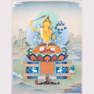 Manjushri in Traditional Thangka Painting, High Quality Giclée canvas print, Deity of Wisdom, Buddhism, Thangka Nepal