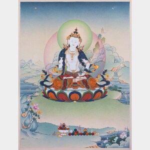 Highly Refined Vajrasattva in Traditional Thangka Painting, Purification Deity, Giclée High Quality Fine Art Canvas Print, Thanka Nepal