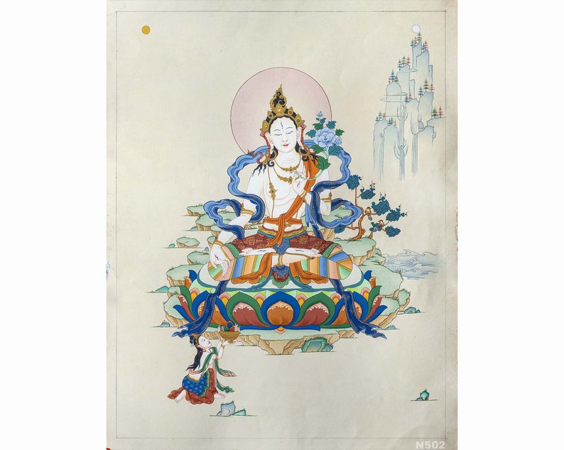 Traditional White Tara in Tibetan Thangka painting I Mother of Long Life I Refined Art I Pure Gold I Mother Tara I Thangka Nepal image 1